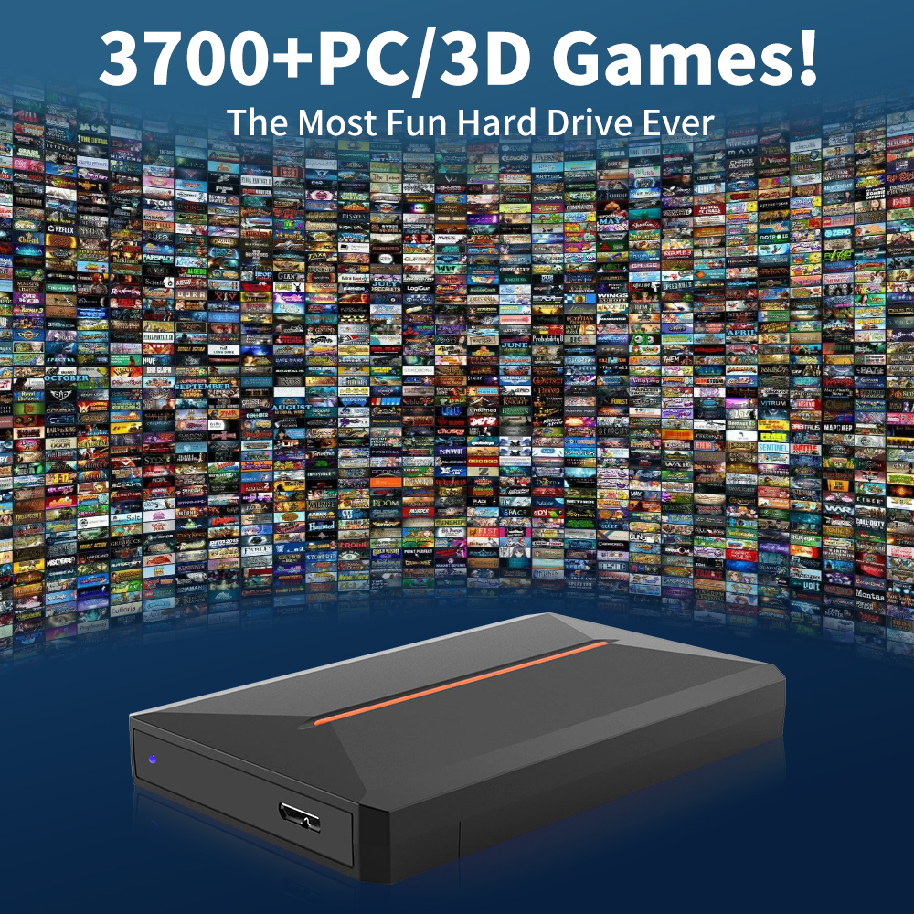 Launchbox 500G Portable Game Hard Drive Hyper Base Lbox Gaming HDD with 3700 PC/3D Game for PS4/PS3/PS2/Wii/WiiU/Switch/Gamecube. 