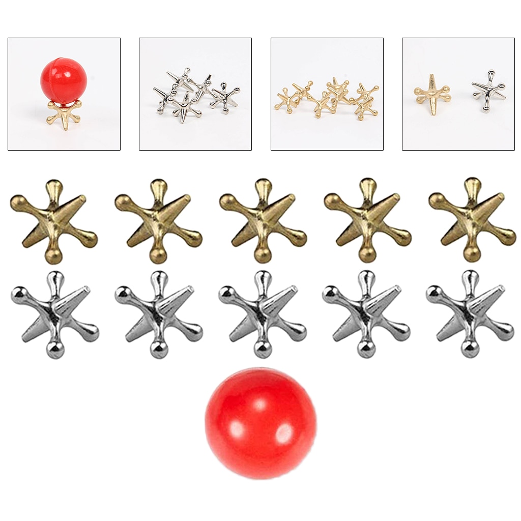 Jack Games- 10 Pcs and  Metal Jacks 1 Red Rubber Bouncy Balls Classic Game of Jacks for Party Favor Kids and. 