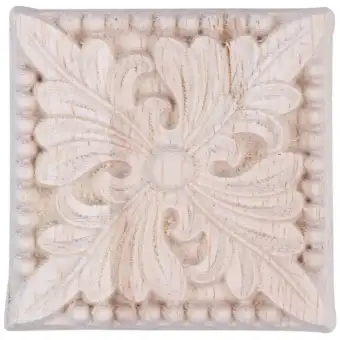 Natural Wood Appliques Square Flower Carving Decals Decorative