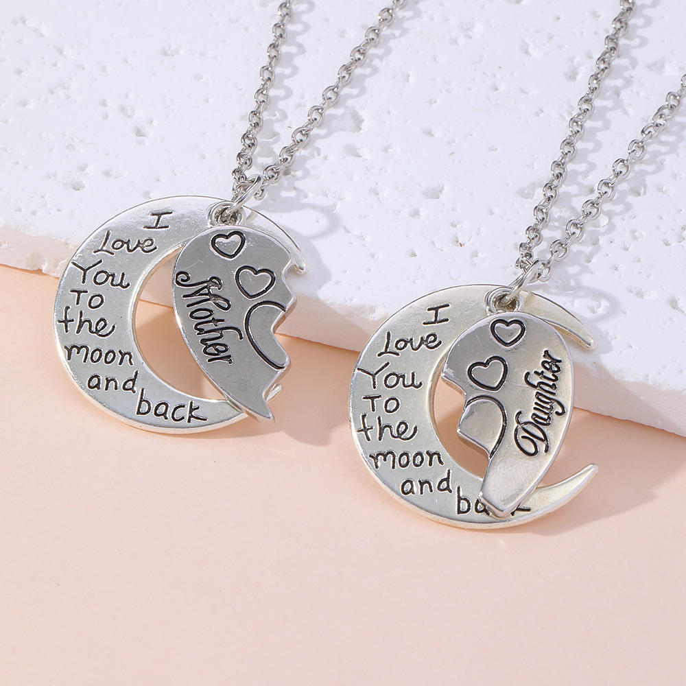 the Moon and Back Mother Daughter Heart Necklace Pendant Gift 2Pcs I Love You to. 