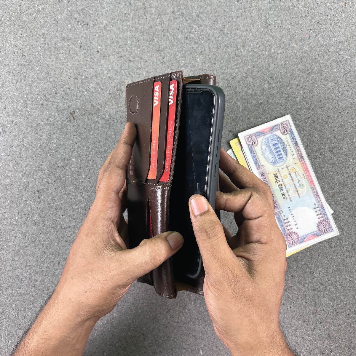Leather Multinational Single Mobile  Long Moto Wallet AB-LDW02. 