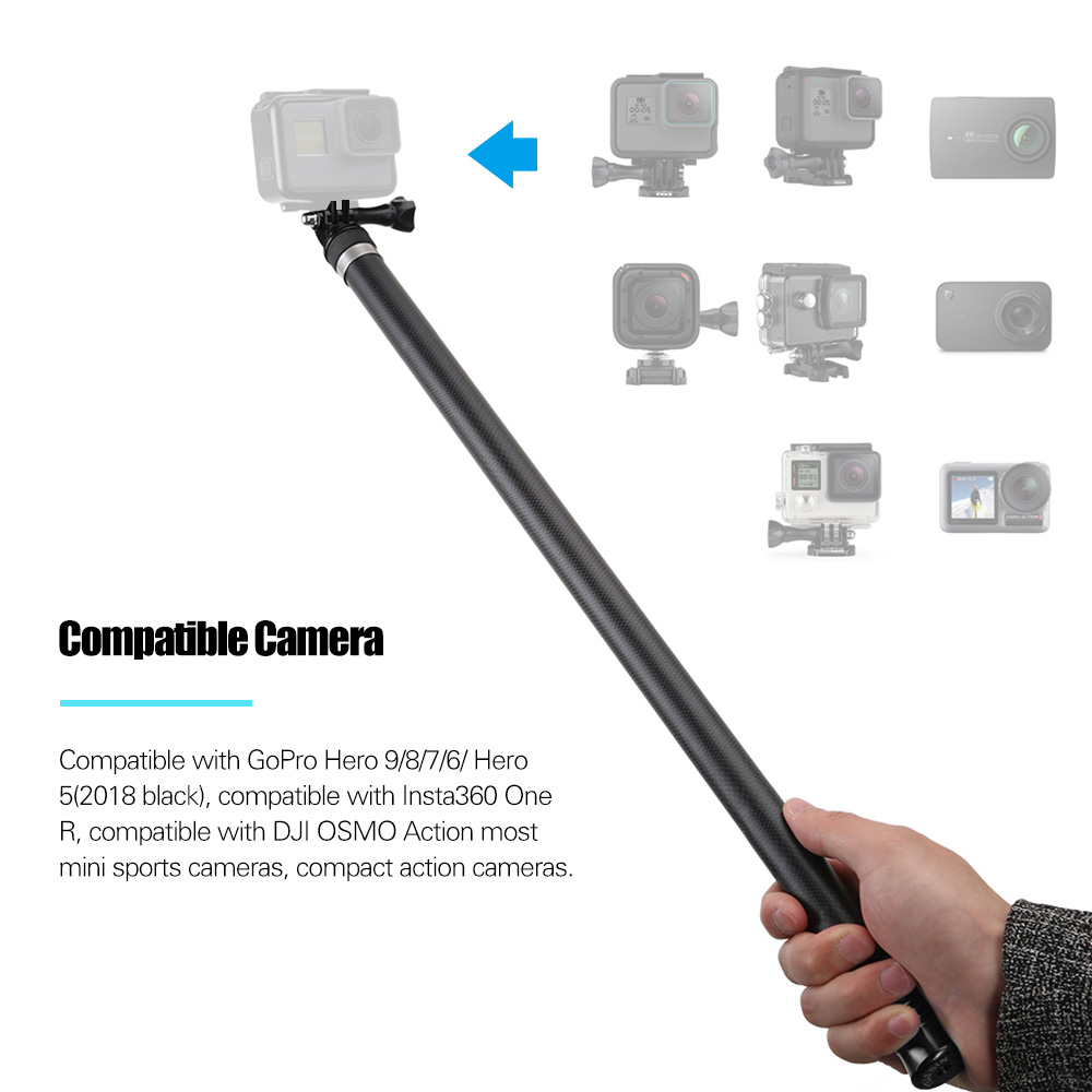 TELESIN 2.7M/106 Inch Ultra Long Carbon Fiber Selfie Stick Lightweight Extendable Handheld Pole Monopod Replacement for GoPro Hero 9/8/7/6/Hero 5 Black(2018) Replacement for Insta360 One R DJI OSMO Action Camera. 