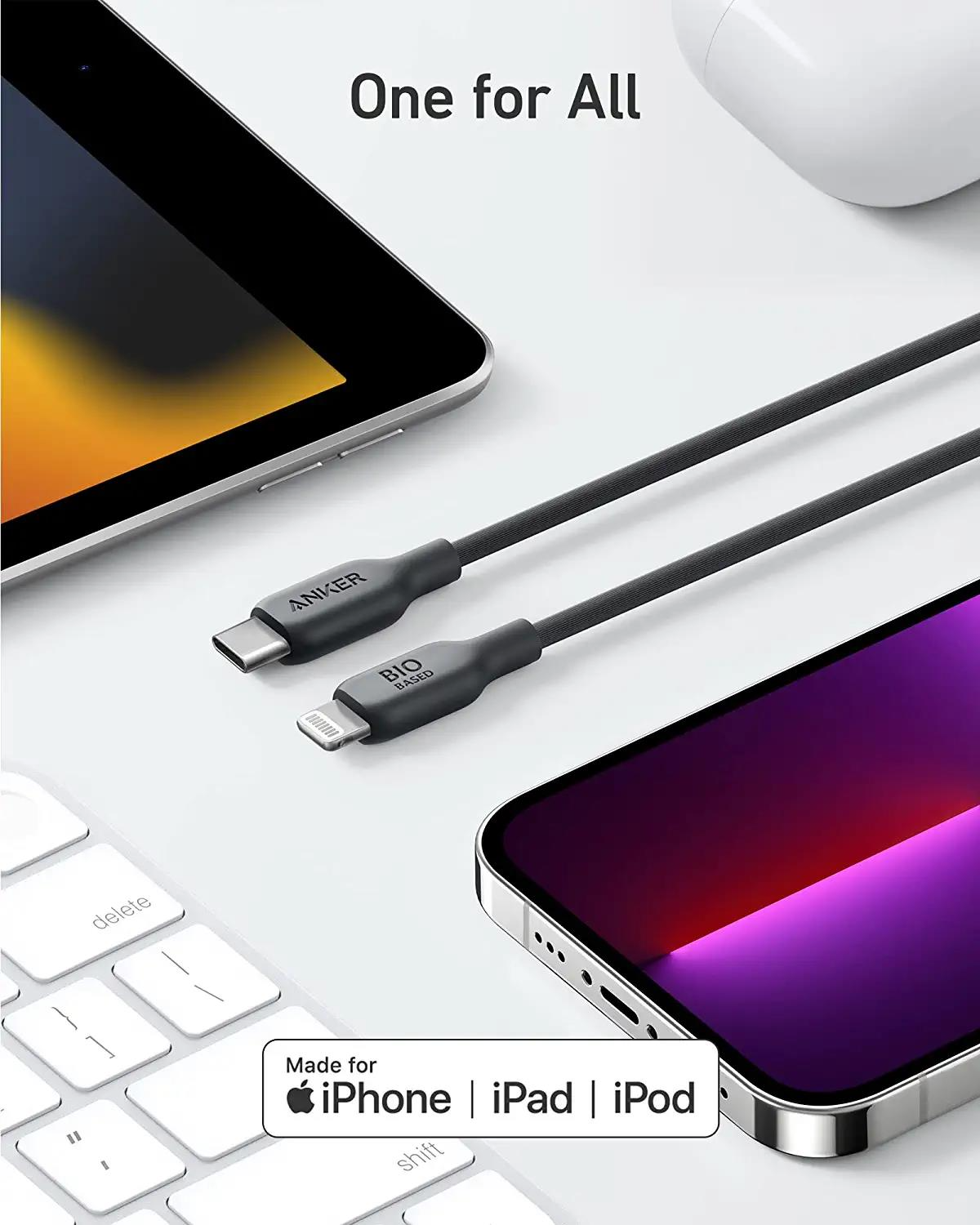 Anker USB-C to Lightning Cable, Anker 541 Cable , MFi Certified, Bio-Based Fast Charging Cable for iPhone 14/13 Pro/12. 