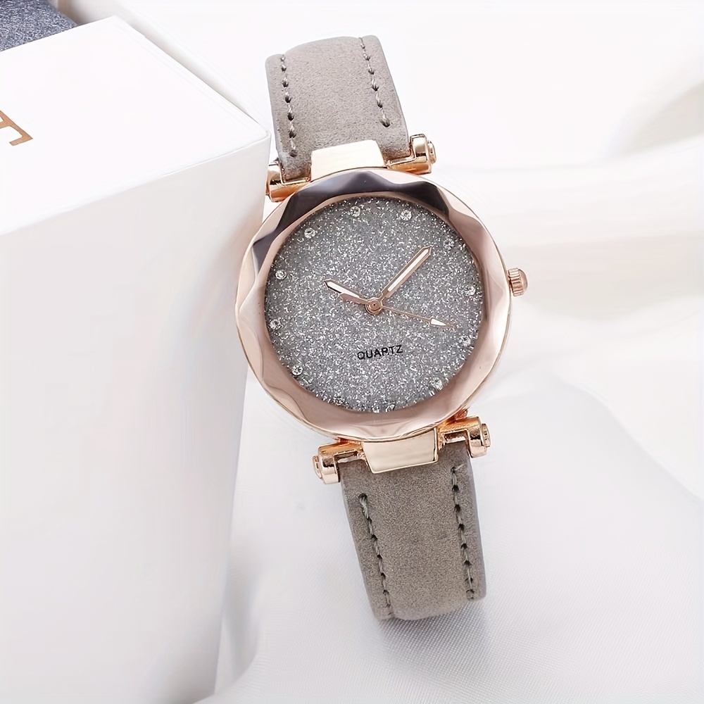 Casual Round Pointer Quartz Watch Starry Dial Analog Party Dress Watch, Gift For Mother's Day Valentine's Day