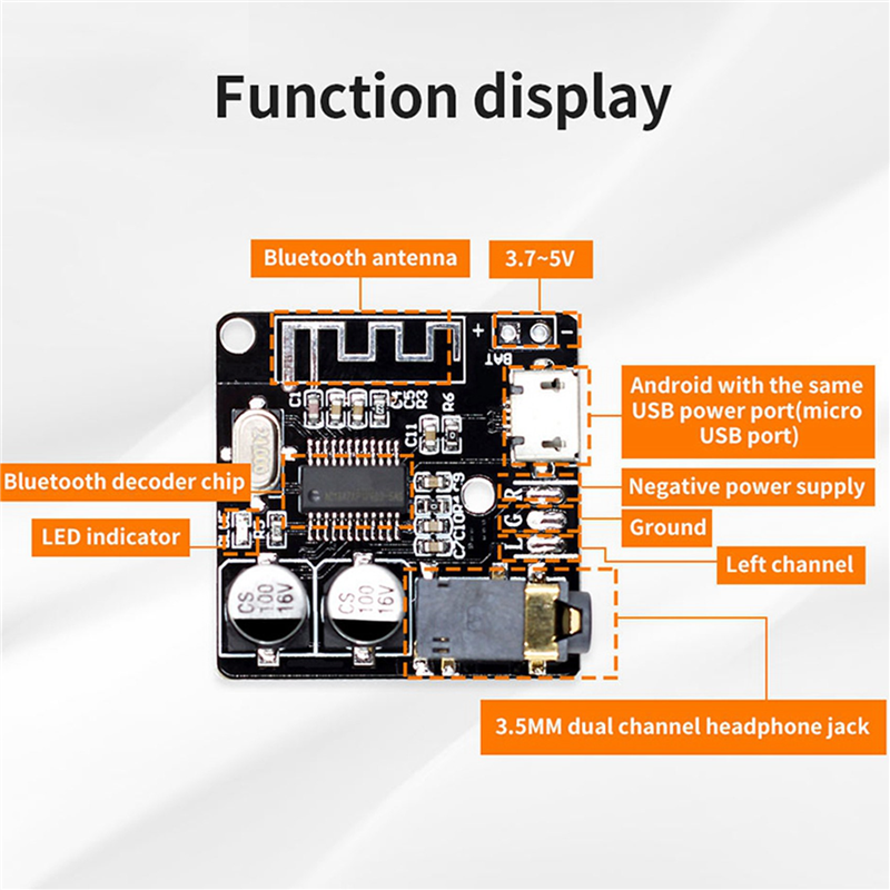 VHM-314 Bluetooth Audio Receiver Board Bluetooth 5.0 MP3 Lossless Decoder Board Wireless Stereo Music Module 30Pcs. 