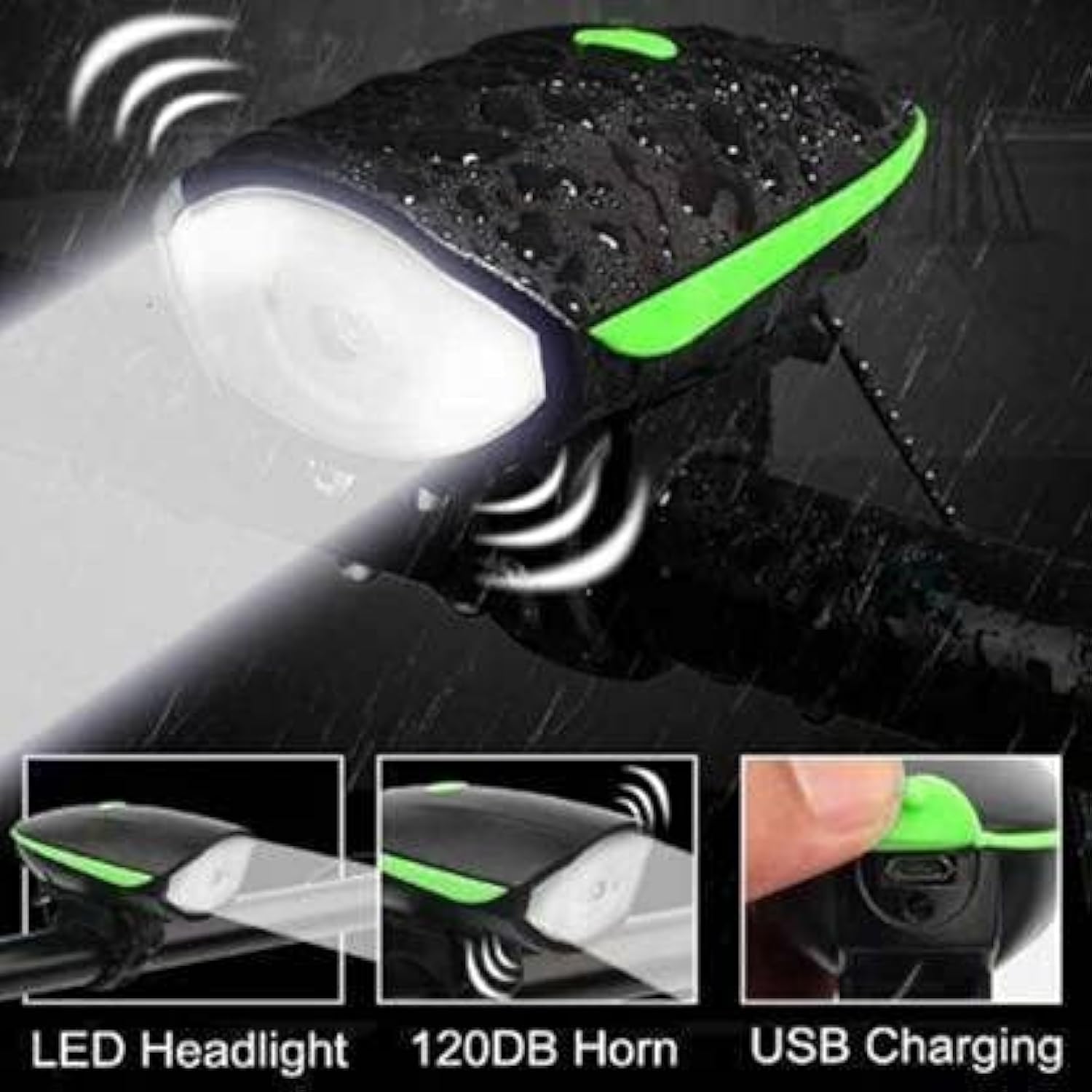 2-in-1 Rechargeable Cycle Light and Horn with Cycle Tail Light LED Cycle Light for Bicycle Front Rear Light Combo, Multicolor, Universal. 