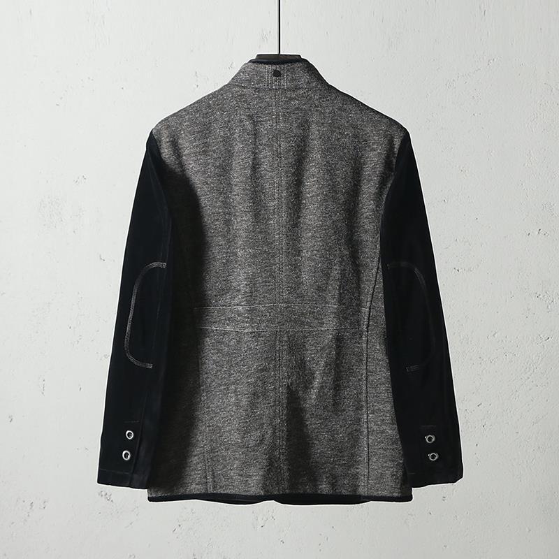 Yi Net Preferred Quality Men's Clothing Men's Business Casual Woolen Stitching Button Stand Collar Suit Jacket. 