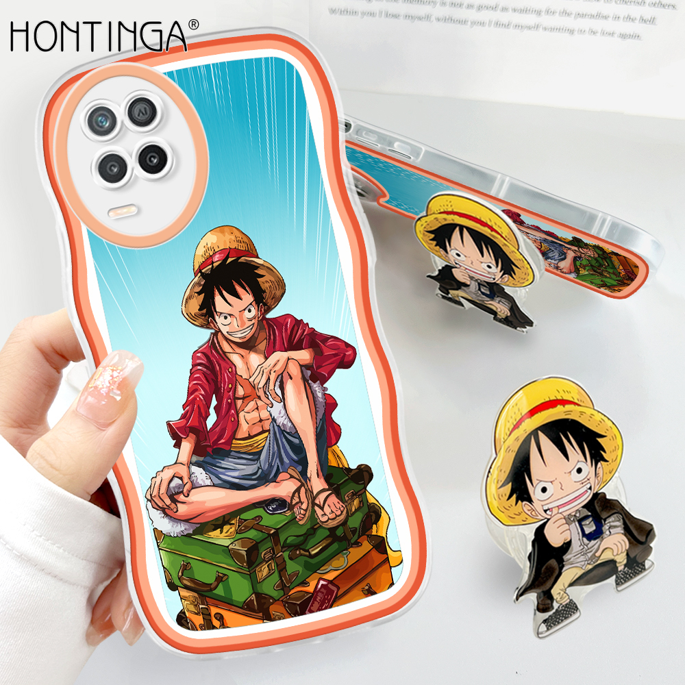Hontinga for Realme 8 5G Back Cover + Free Holder Cool Luffy Soft Wavy Case Camera Protection Transparent TPU Mobile Cover