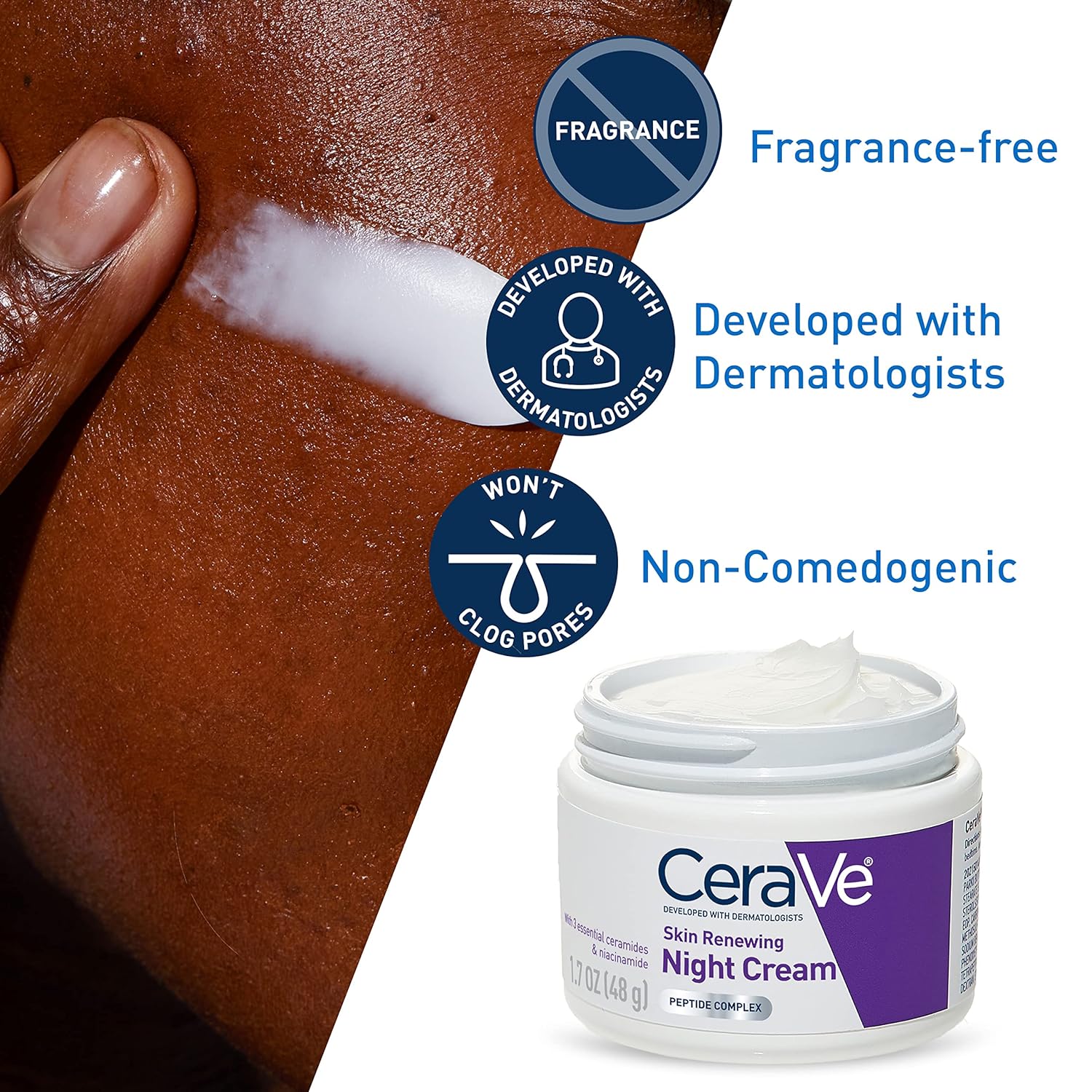 CeraVe Skin Renewing Night Cream 48g | Niacinamide, Peptide Complex, and Hyaluronic Acid Moisturizer for Face. 