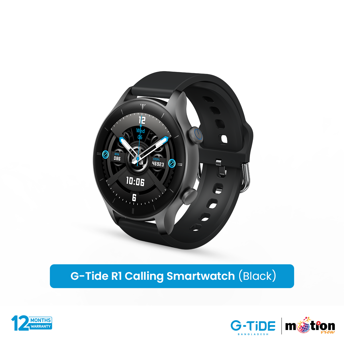 G-TiDE R1 Bluetooth Calling Smartwatch with Heart Rate, Temperature Monitoring, Sleep Tracking Support.