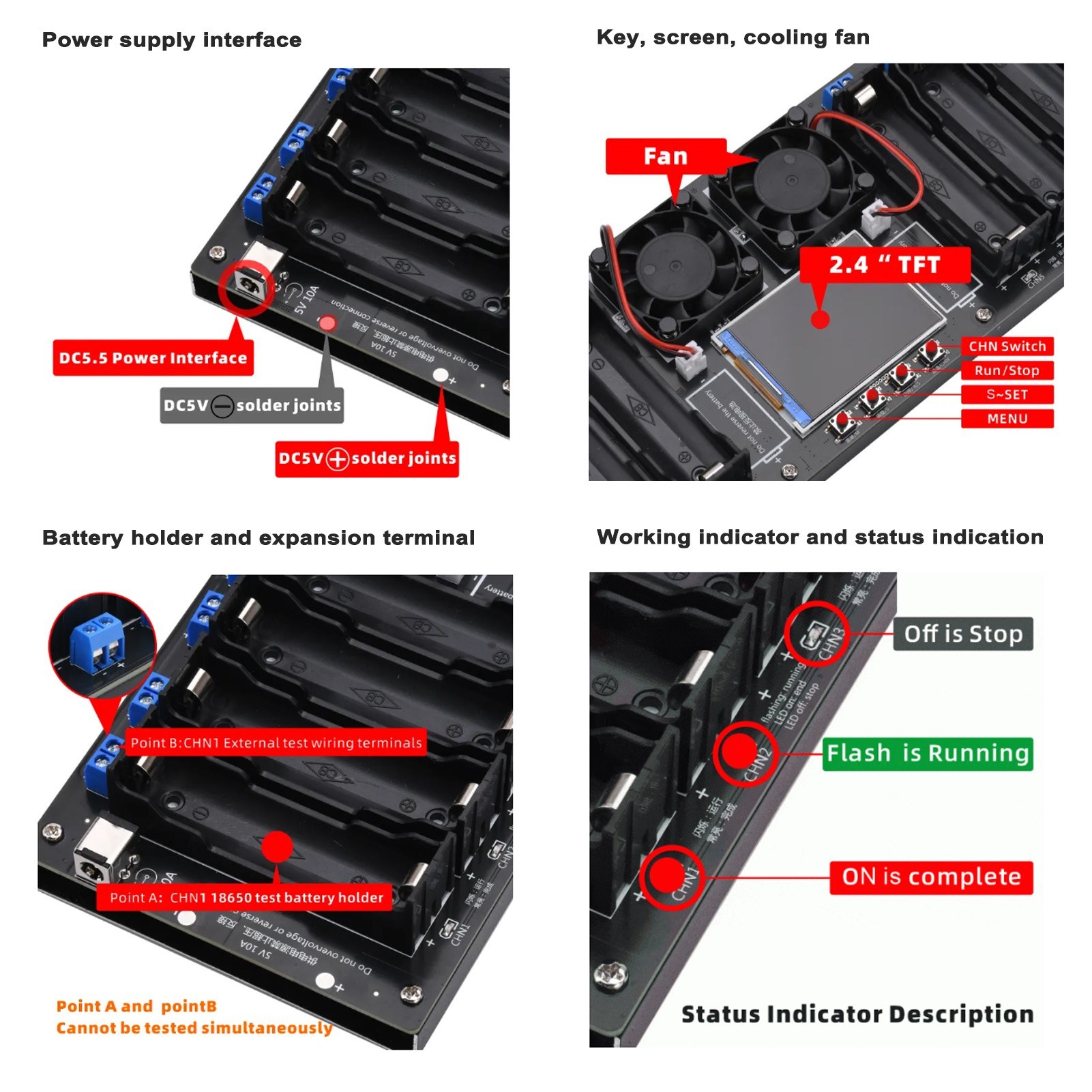 8-Channel 18650 Battery Tester 2.4inch TFT Display Battery Capacity Testing with Multi-Mode Functionality Enhanced Safety, and Intuitive Displaying. 