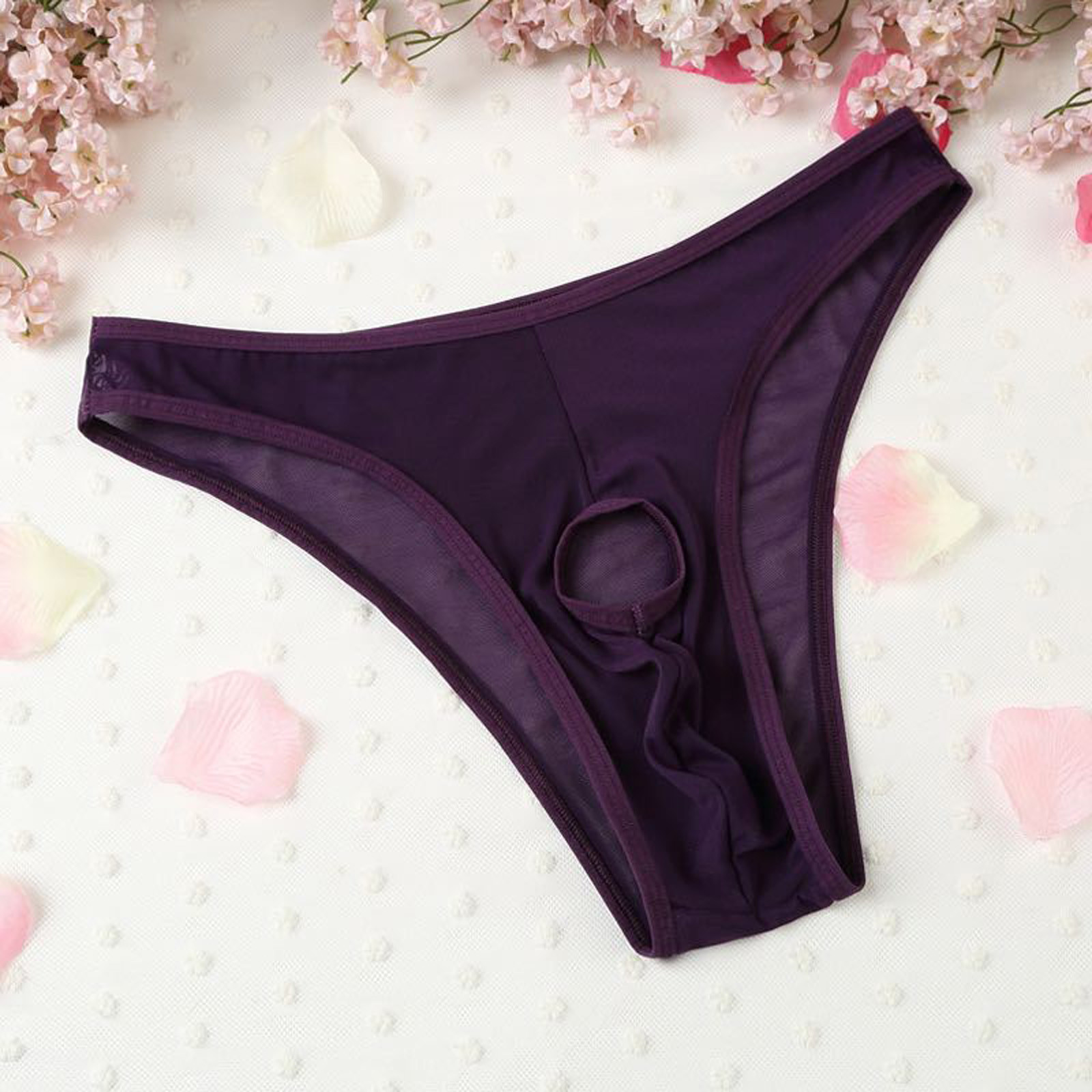 Lingerie Men Mesh Underwear Briefs Open Front simple Pouch Hole Out Transparent Panties Underpants. 