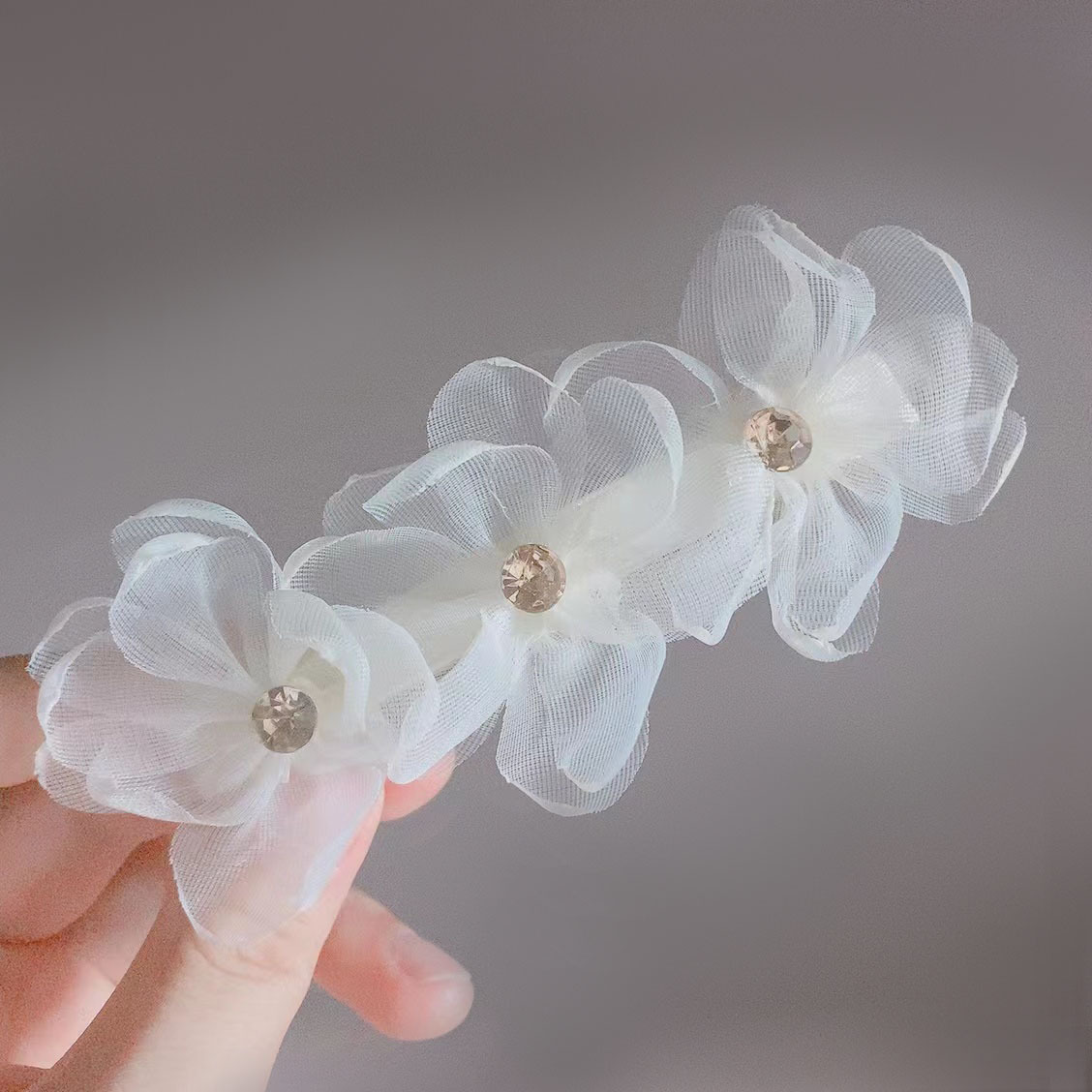 Korea hair ornament mesh rhinestone flower duckbill clip Dongdaemun elegant hair clip retro head disc hair straight clip