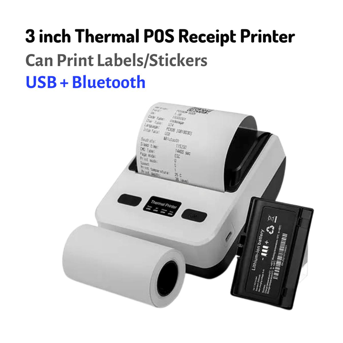 3inch (80mm) Portable POS Printer | Direct Thermal Receipt Printer with ESC POS | Bluetooth & USB, High-Speed 80-90mm/s Printing, Long-Lasting Battery | Compatible with iOS, Android & Windows, Ideal for Retail & Restaurants Bill Printing