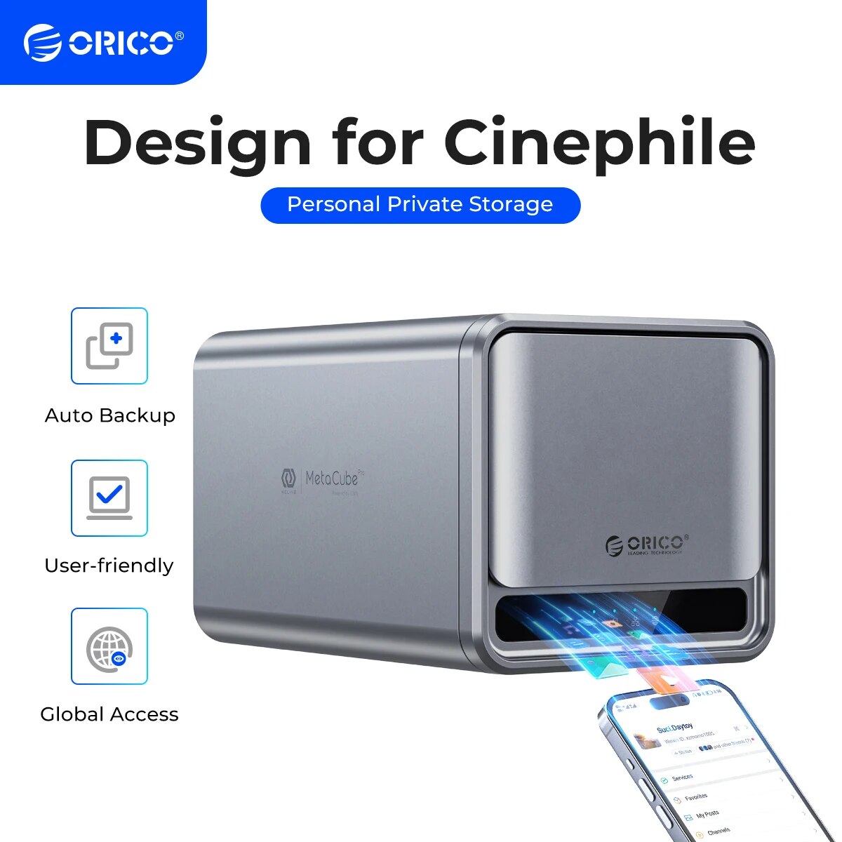 ORICO MetaCube Household Storage Type-C 3.5" HDD/SSD Dual-bay NAS with Automatic Backup Remote Access with Offline BT Download. 
