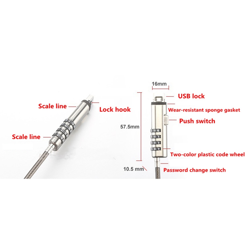 4 Digital Universal Lock USB Laptop Security Cable Lock for Computer. 