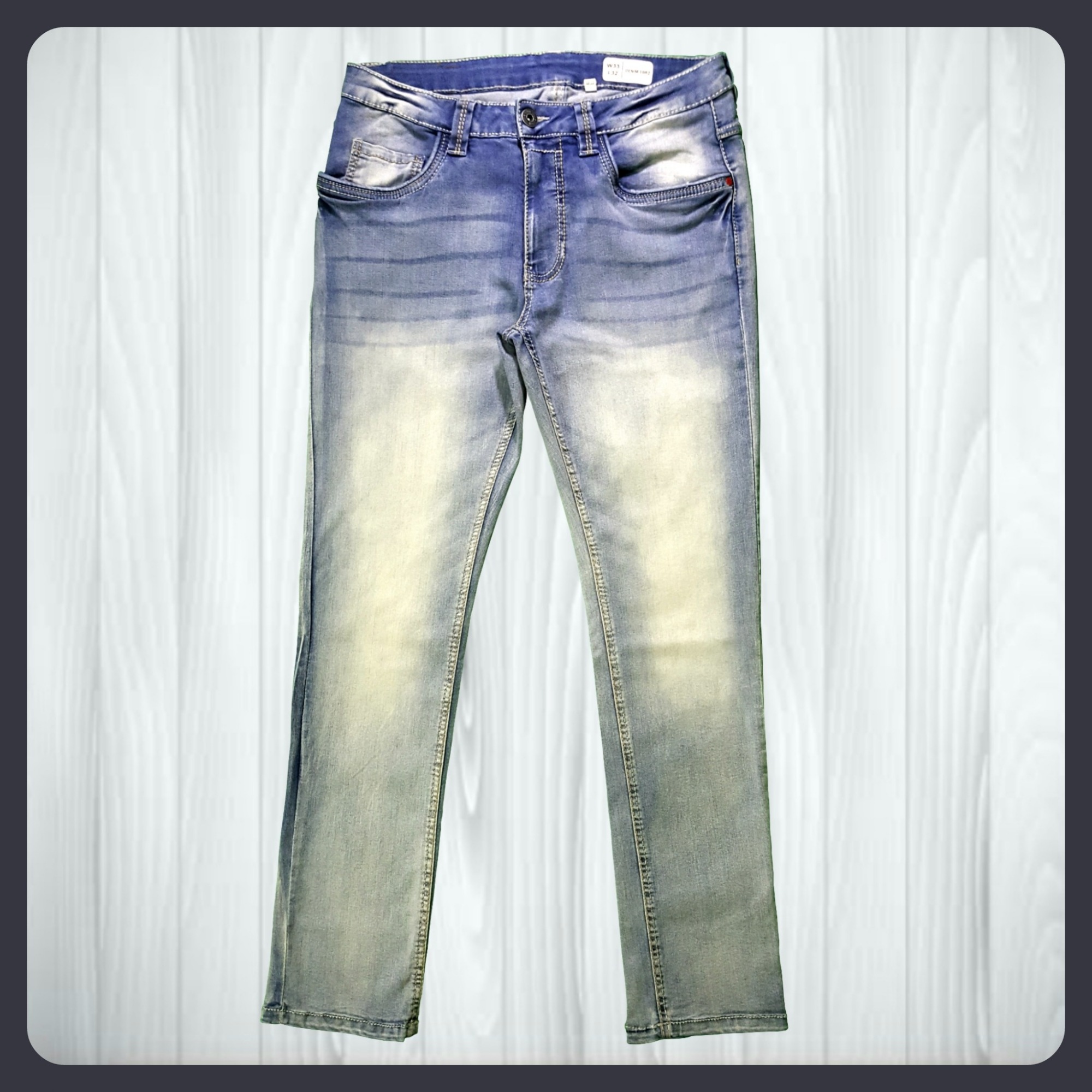 Stretchable denim cotton regular-fit faded sky blue long jeans pant, For men.