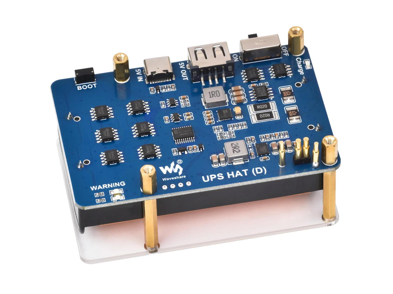 Waveshare UPS HAT (D) for Raspberry Pi, Supports 21700 Li battery (NOT included), 5V Uninterruptible Power Supply, Pogo Pins. 