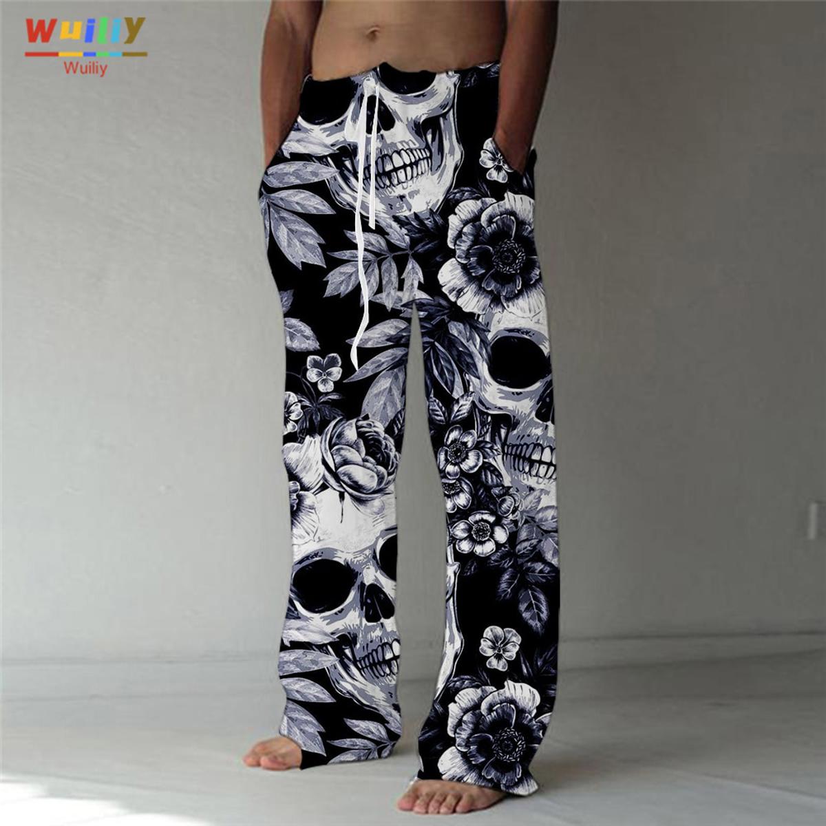 Men's Fashion Straight Trousers 3D Print Elastic Drawstring Design Front Pocket Pants Skull Graphic Prints Skeleton Comfort Soft