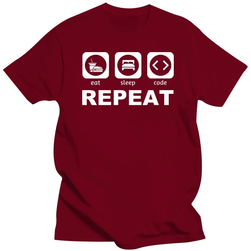 100% Cotton Unisex Shirt Programmer Eat Sleep Code Repeat Developer Coder Minimalist Artwork Gift Tee. 