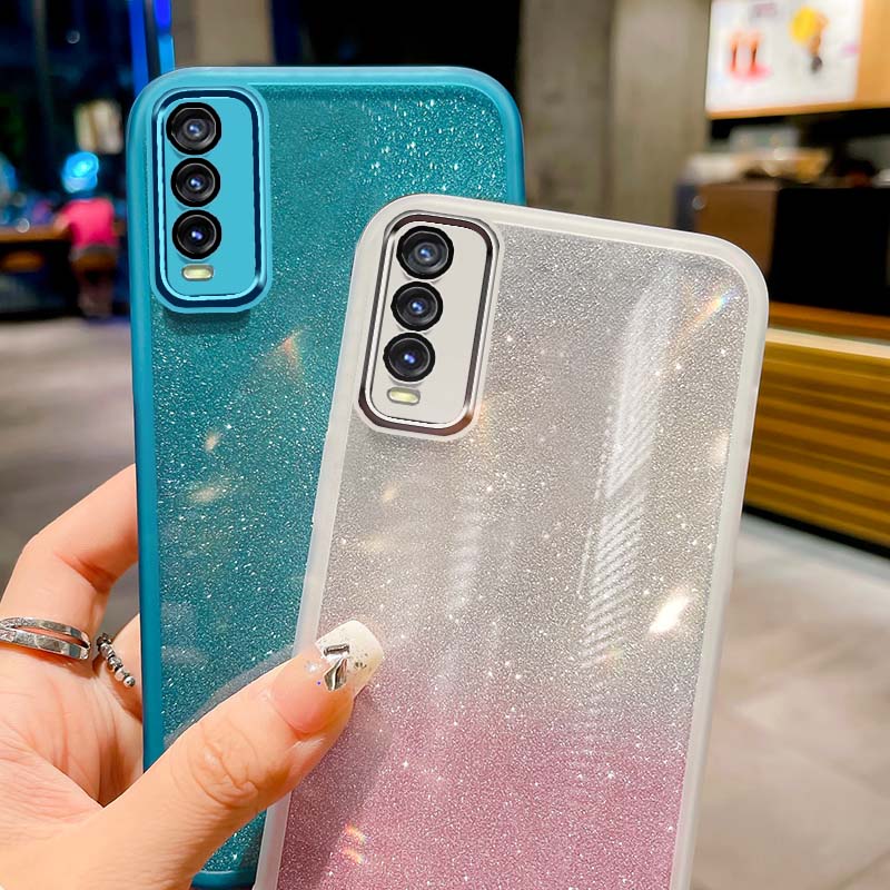 AnDyH Phone Case for Vivo Y20 2021 Y20i Y20S G Y12S 2021 Y20A Y12A Y3S Vivo 2026 V2029 V2038 V2044 V2033 V2042 V2069 V2039 V2068 V2027 V2032 High End Flash Powder Gradient Transparent All Inclusive Camera Protection Casing. 