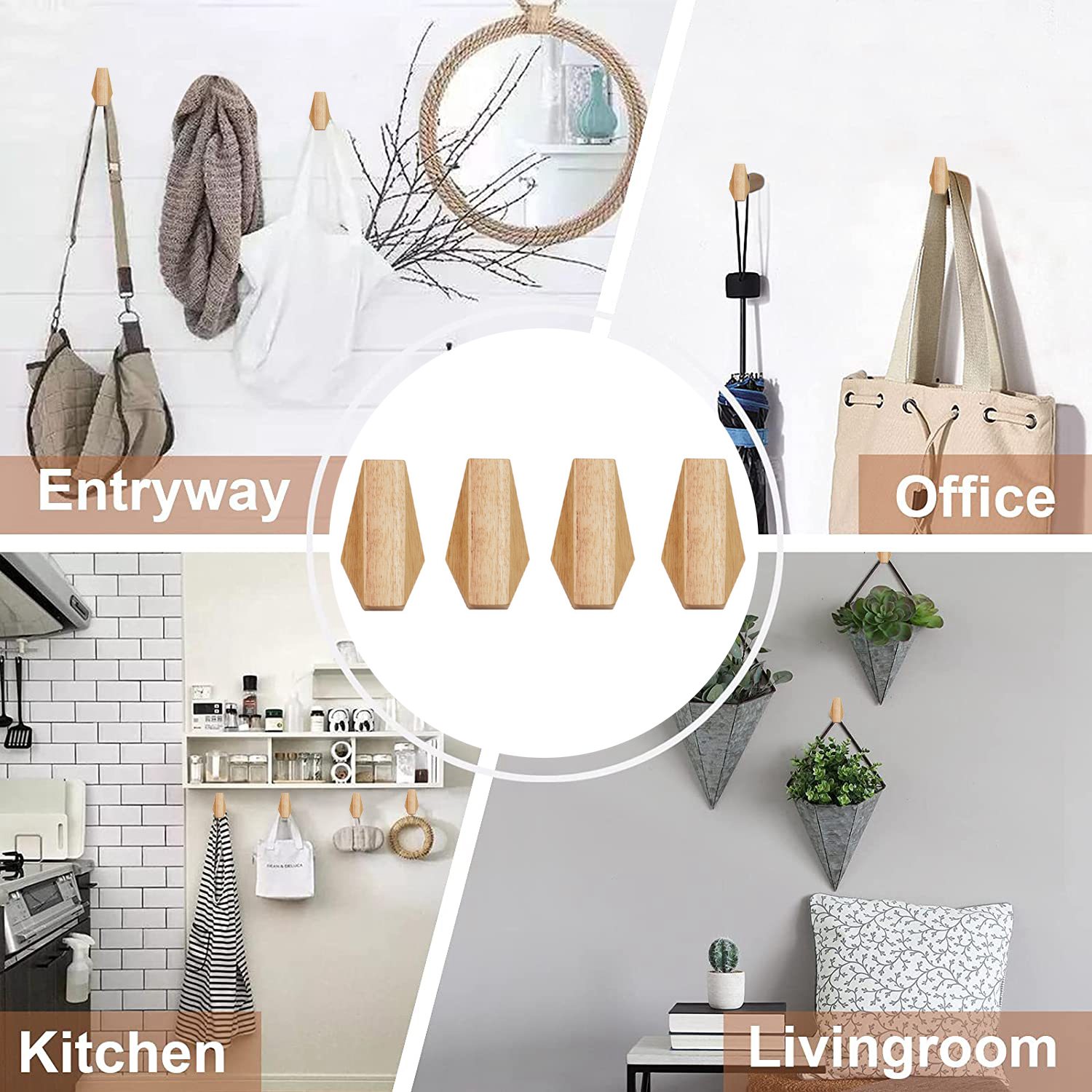 Japanese Style Simple Modern Solid Wood Hook Wall Hang Coat Hooks. 