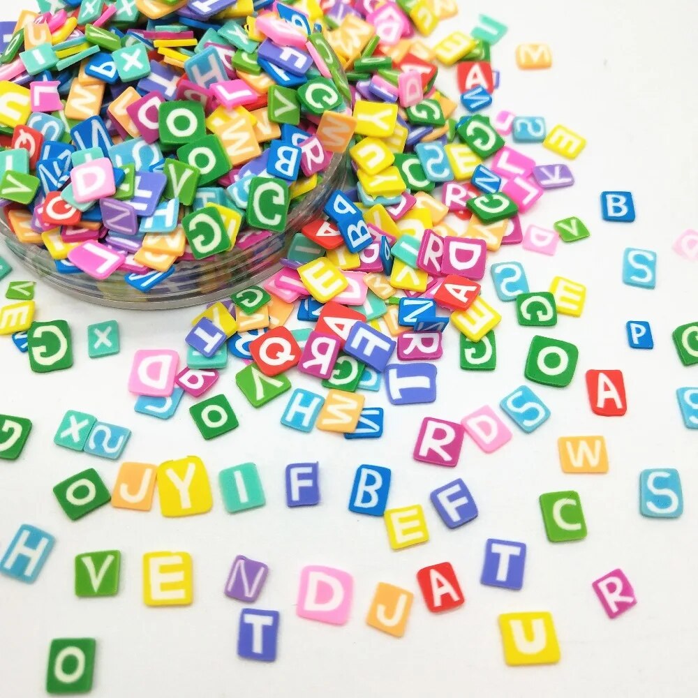 20g/lot 5mm English Letters of Alphabet Character Polymer Clay Colorful for DIY Crafts Tiny Cute Accessories Assorted. 