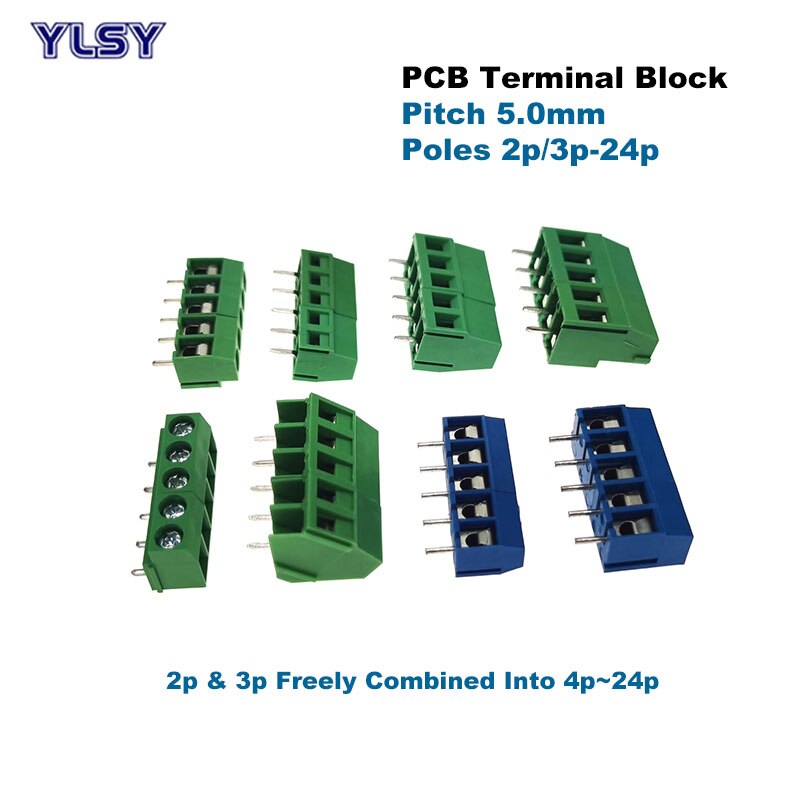 5Pcs Pitch 5.0mm Screw Terminal Block Wire Connector Straight Right Angle Pin 2/3P Morsettiera Cable 1.5/2.5mm2 10-20A. 