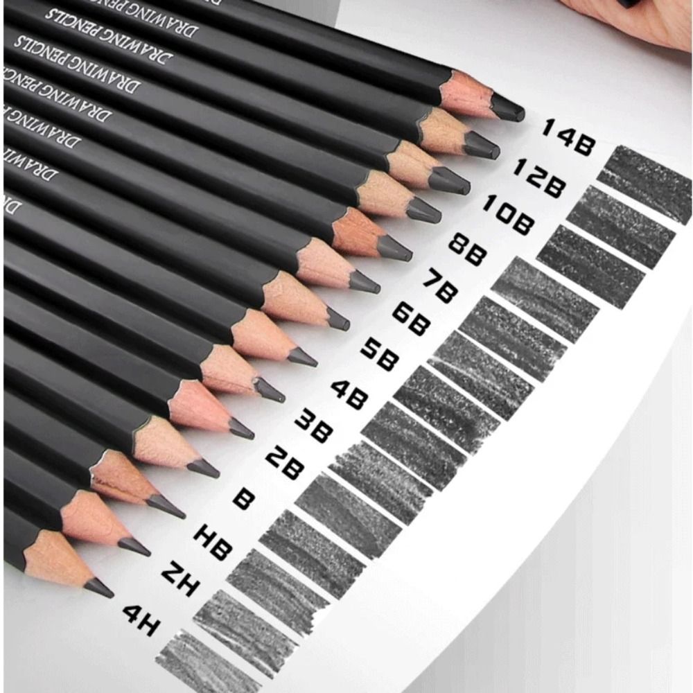 Journal Smooth Writing Sketch Pencil Set HB 2H 4H B 2B 3B 10B 12B 14B Graphite Pencil Wooden Details Highlight Drawing Pencil for Beginners. 