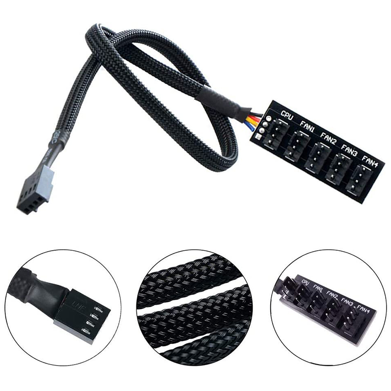 PWM Fan Hub Distributor 4-Pin 1 to 5 PC CPU Heatsink Box Fan Distributor Hub Adapter Cable for Computer Cooler. 