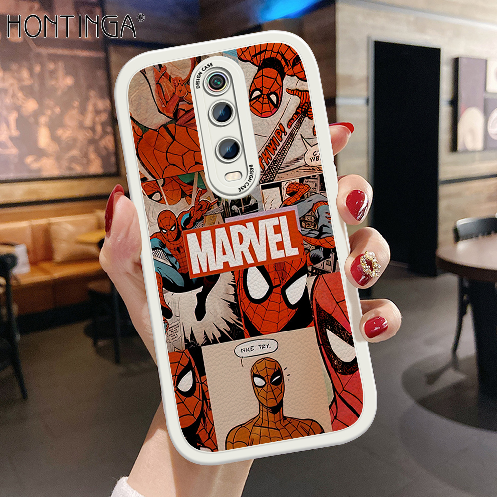 Hontinga for Redmi K20 K20 Pro Xiaomi Mi 9T 9T Pro Back Cover PU Leather Spider-Man Phone Case Soft Silicone Edge Mobile Cover