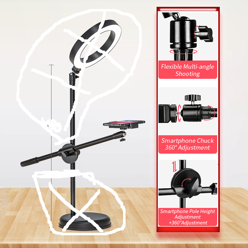 Monopod Mount Bracket Stand With Mobile Phone Holder & Storage Bag Use Any Ring Light Stand, Microphone Stand. 