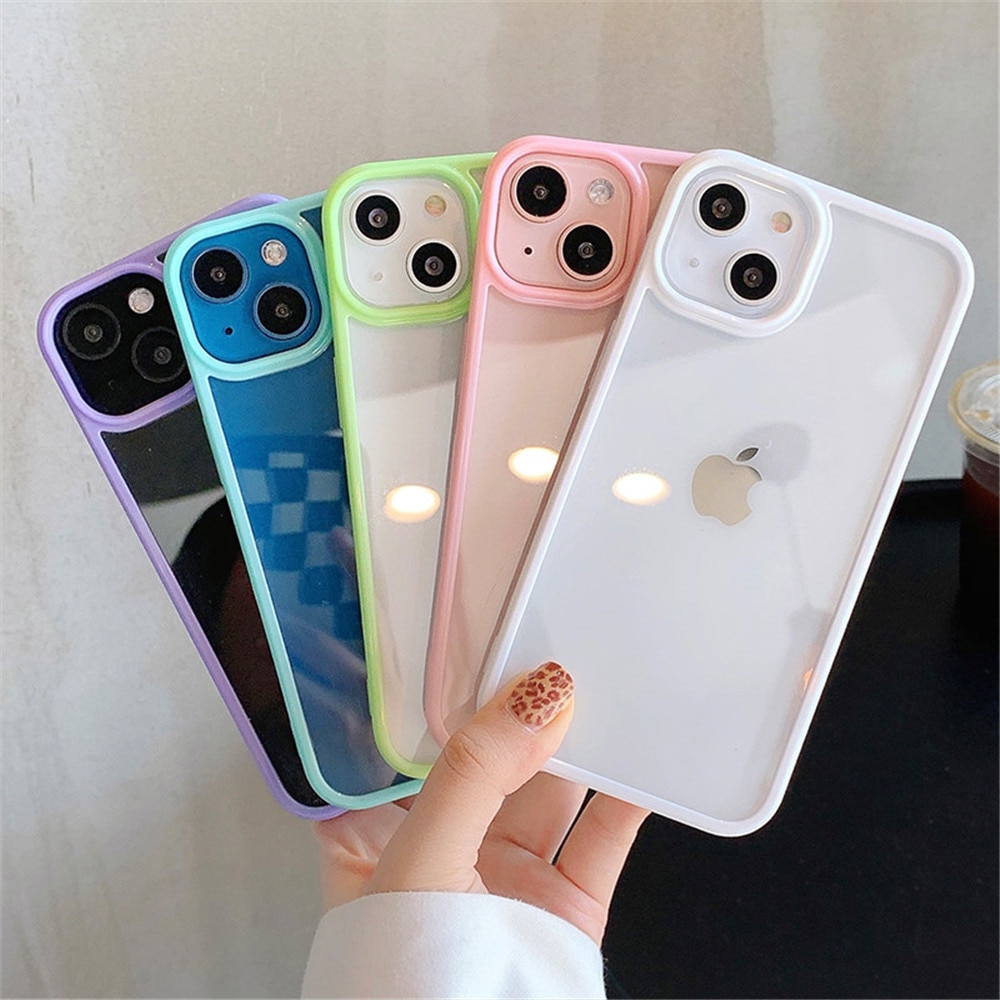 Candy Color Border Shockproof Silicone Phone Case for iPhone 14Pro Max 11 12 13 Clear Transparent Protection Back Cover. 