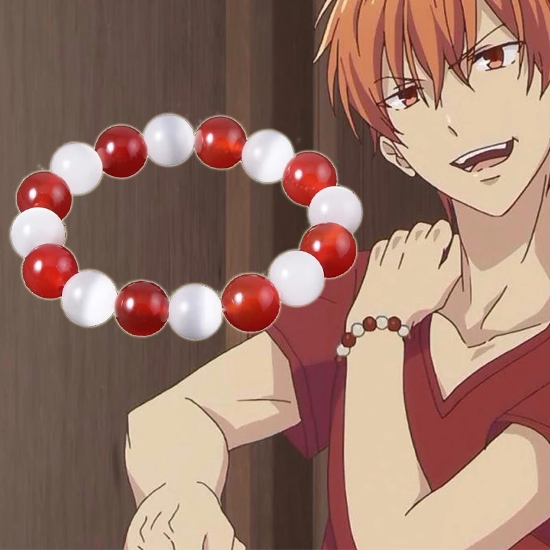 Anime Fruits Basket Bracelet Cosplay Prop Basket Kyo Sohma Red White for Women Crystal Bead Bracelet Man Jewelry Party Gifts. 