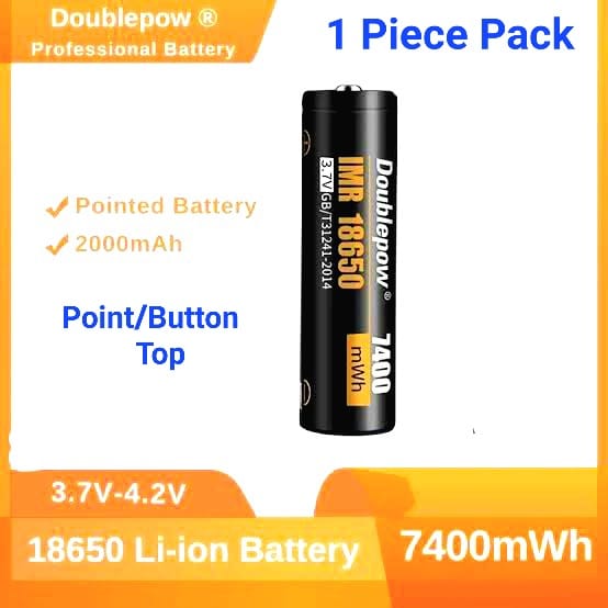 Doublepow 18650 3.7V 7400mWh Lithium ion Rechargeable Li-ion Battery (Point  Top) - 1 Piece. 