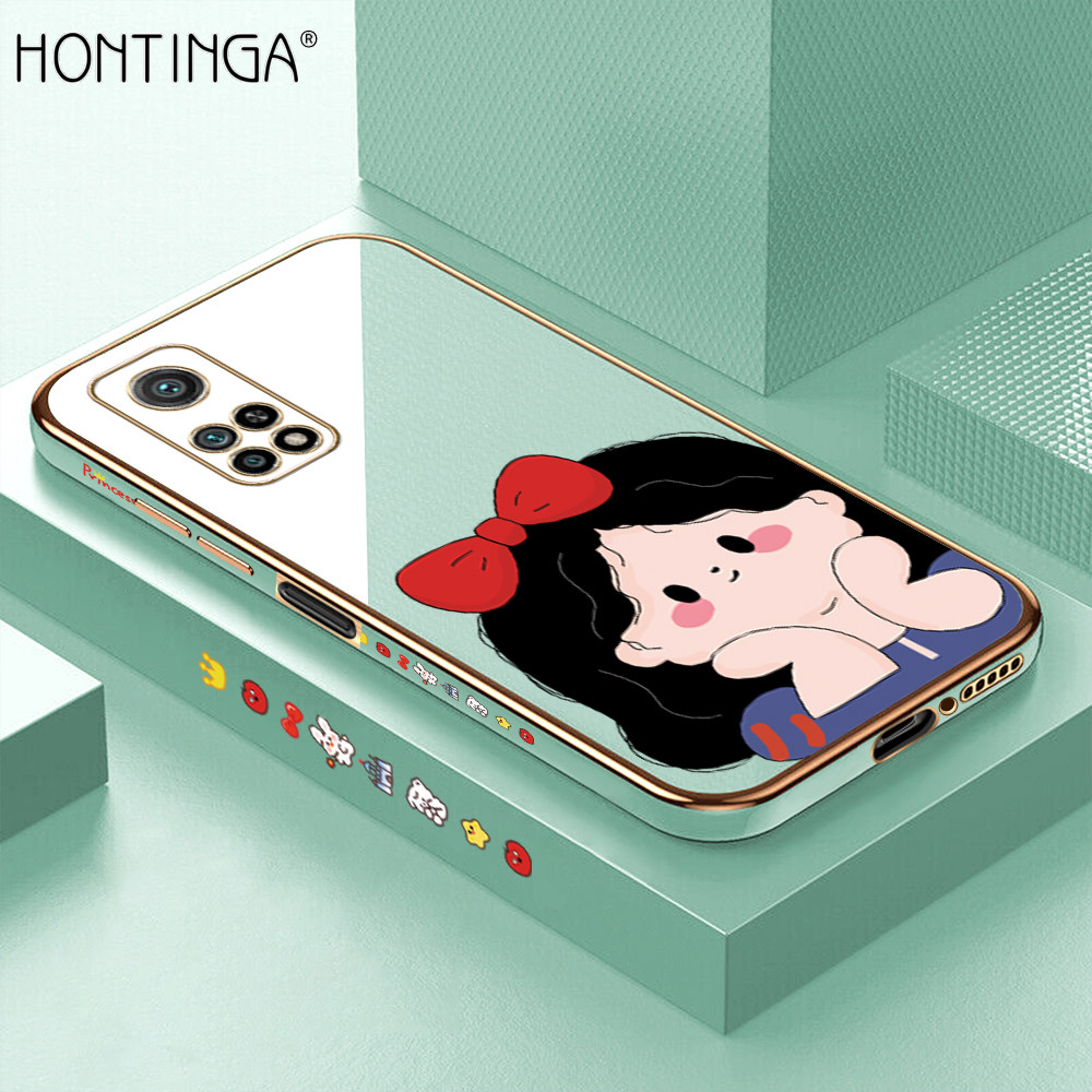 Hontinga for Xiaomi 10T / 10T Pro Back Cover + Free Lanyard Luxury 6D Plating Cute Bow Girl Side Pattern Case Soft Silicone Square Mobile Cover