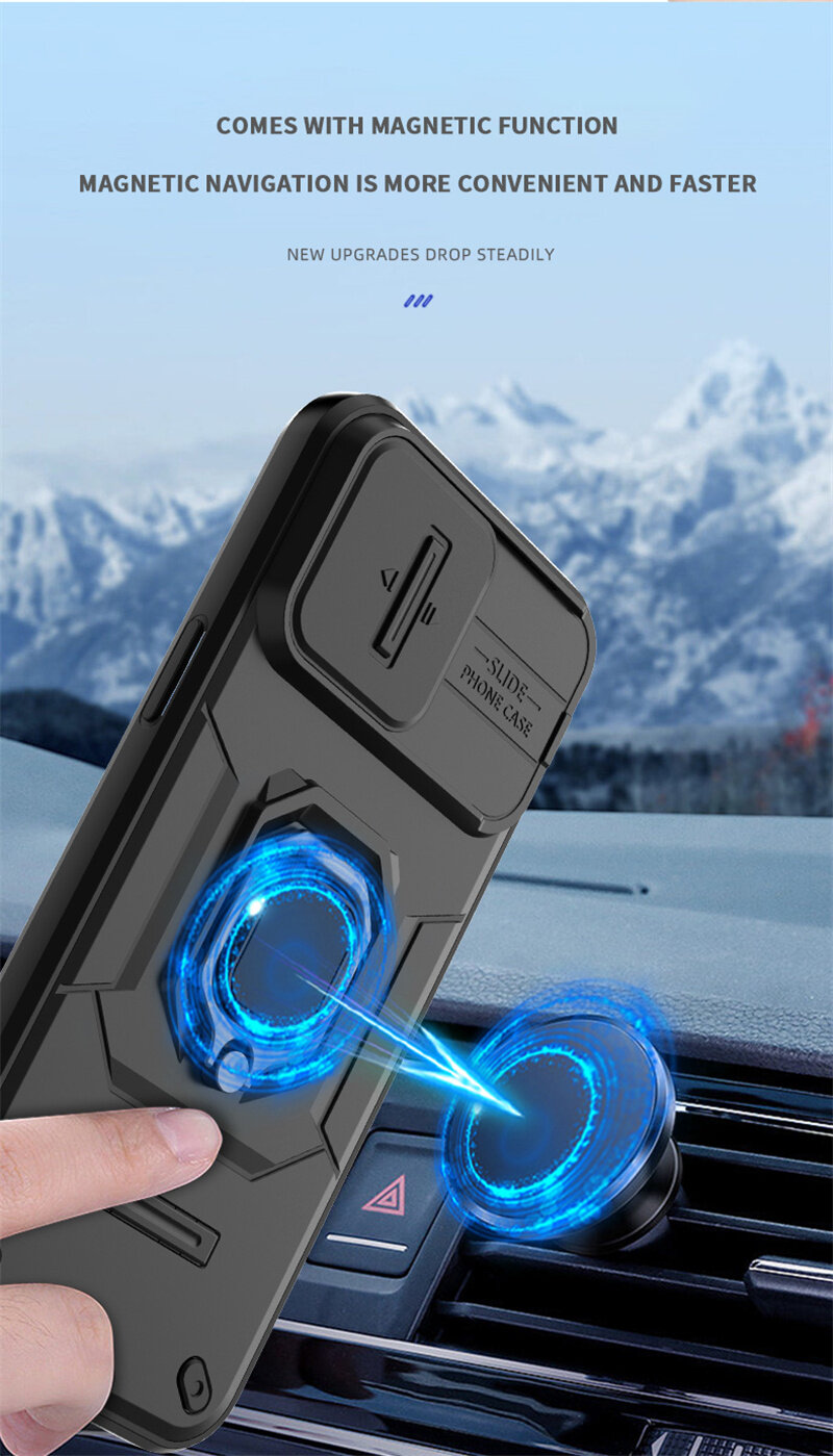 For iPhone 15 Pro Max Case with Slide Camera Cover Built in 360° Rotate Ring Stand Kickstand Full-Body Rugged Shockproof Protective Phone Cover. 