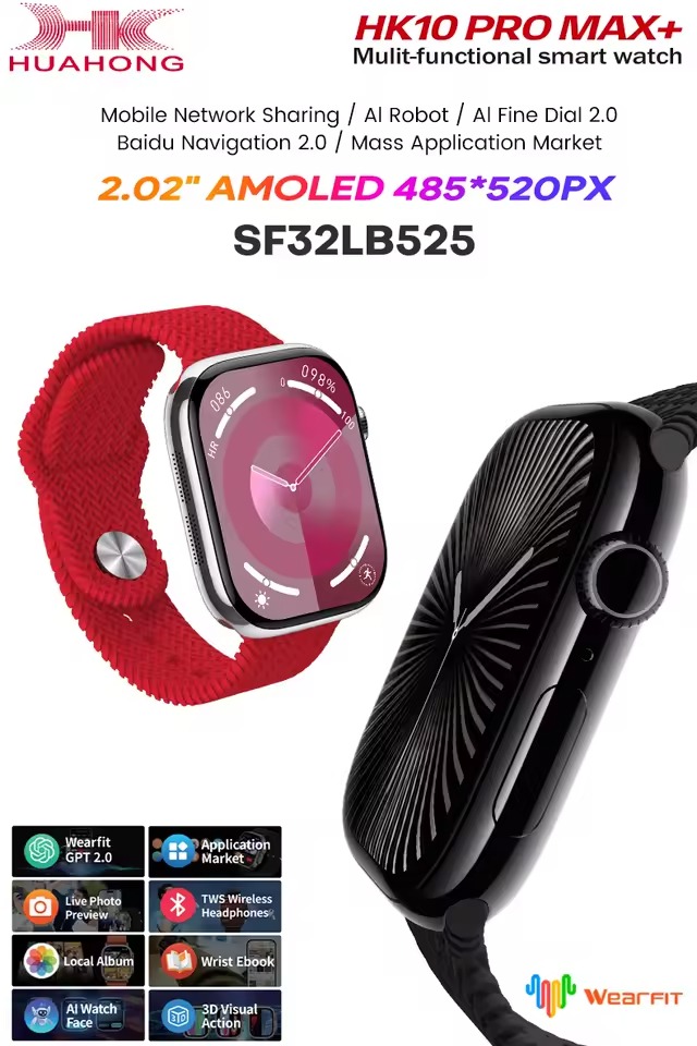 HK10 PRO MAX + Plus Smart Watch Ai 4GB ROM Series 10 AOD Display Smartwatch Local Music Album Men AMOLED Bluetooth Call Sportwatch. 