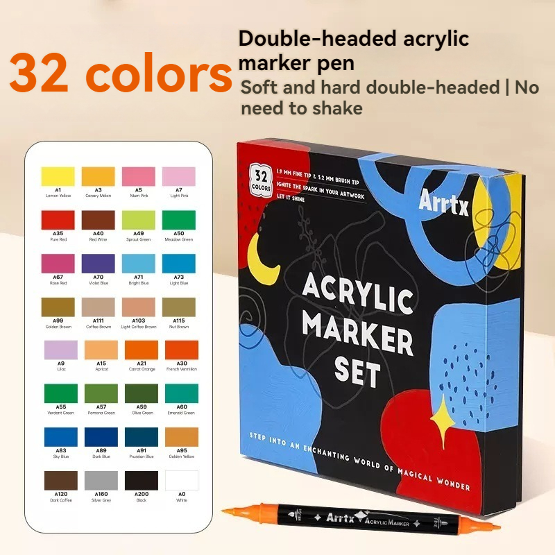 Arrtx Soft-head Acrylic Marker 24/32 Color Set Water-based Pen Graffiti Hand-painted DIY Painting. 