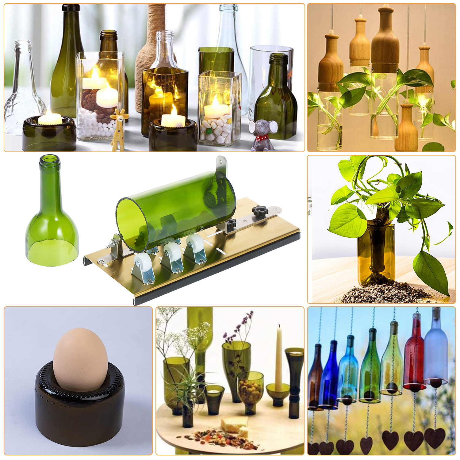 Glass Bottle Cutter Kit Bottle Cutter DIY Machine for Cutting Round Oval Bottles and Mason Jars with Gloves Sanding Paper Fixing Rubber Ring and Pencil Glass Cutter for Bottle DIY Art. 