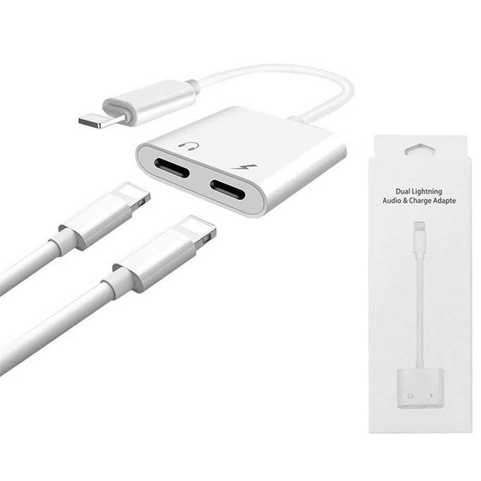 Dual Lightning Audio & Charge Adapter, 2 in 1 iPhone Headphones Adapter 4 in 1 Charge + Call + Audio + Volume Control Converter Cable Compatible For iPhone 12 Pro Max / 11 Pro Max /SE/ XS / XR / X / 8 7 / J-008. 