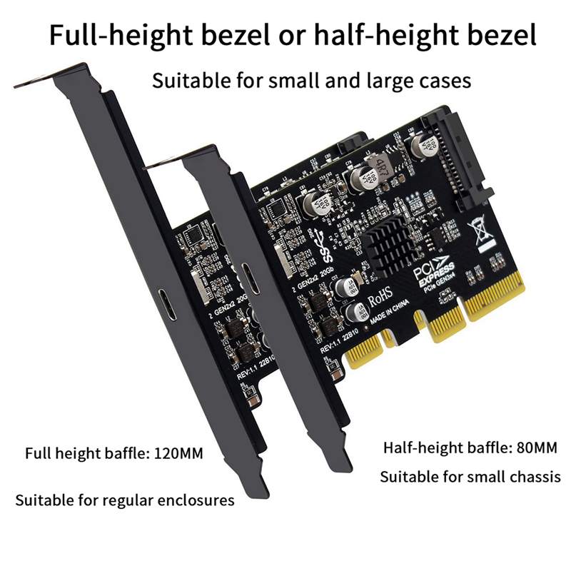USB PCIE Card Type C PCI-Express 4X to USB 3.2 Gen 2X2 (20Gbps) ASM3242 Chipset for Windows 8/10/Linux. 
