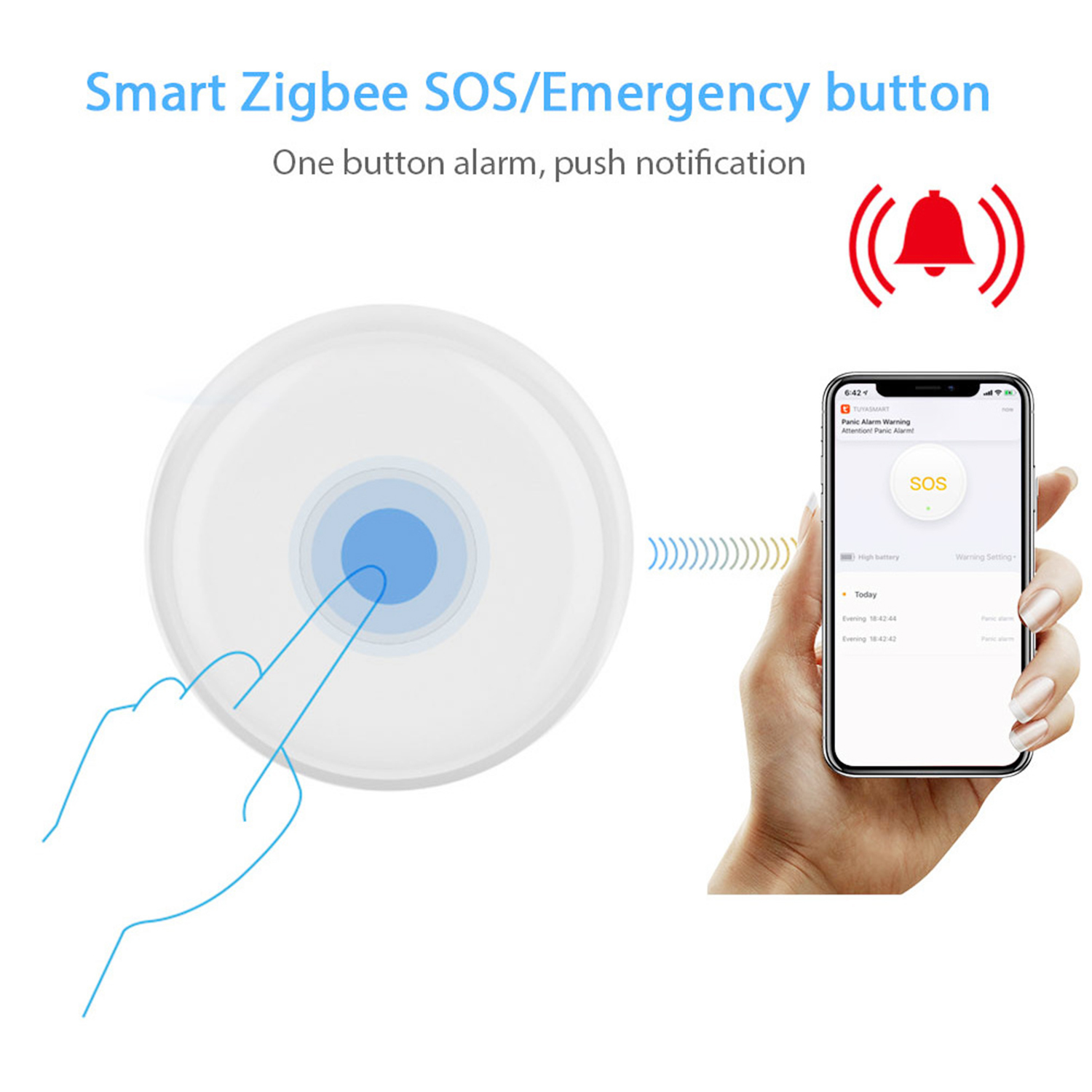 ZigBee Emergency Button One Button Alarm for Kids Elderly Pregnant Women Wireless Smart SOS Button Smart Linkage with Smart Home Devices. 