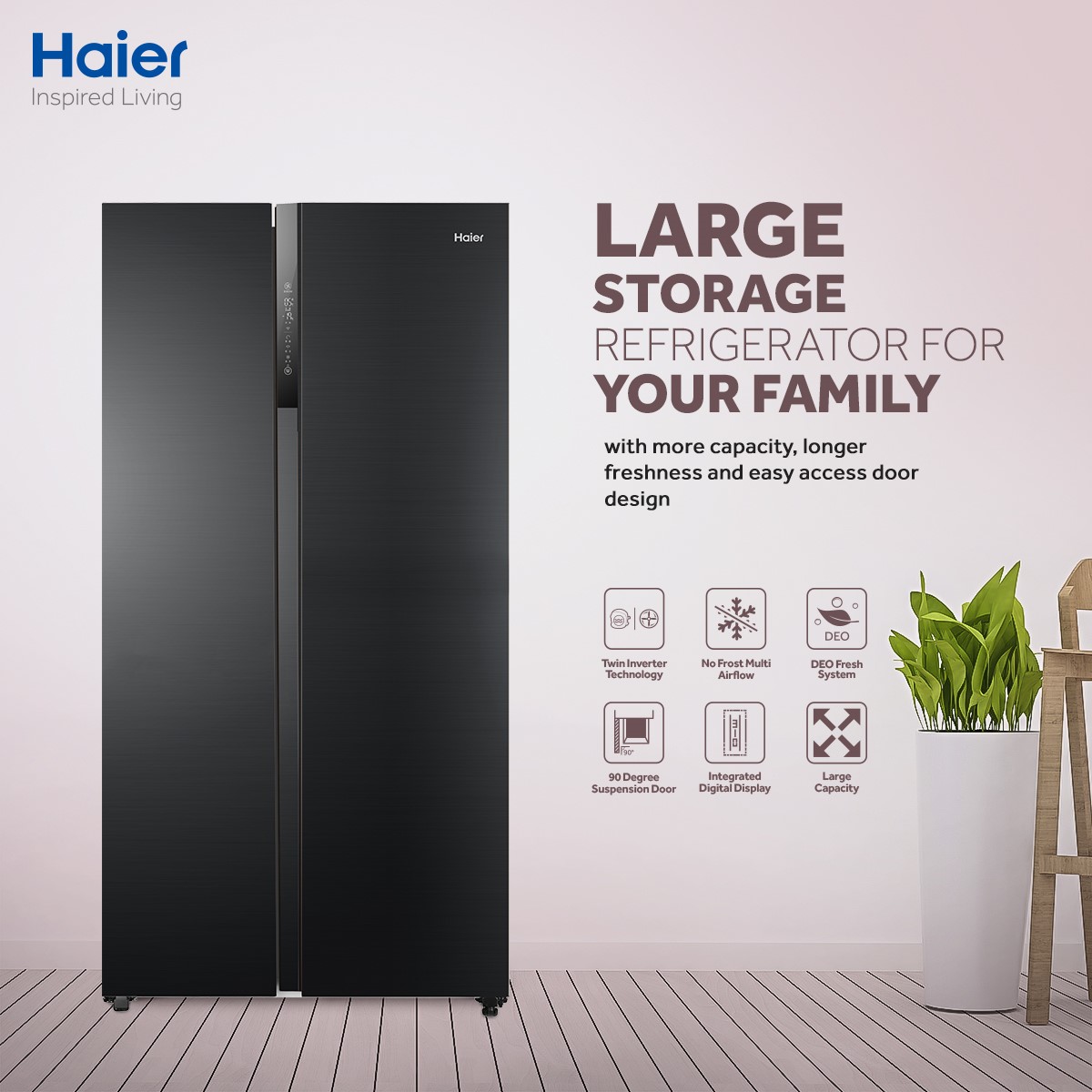 Haier 565L SidebySide No Frost Refrigerator (HRF622IBG