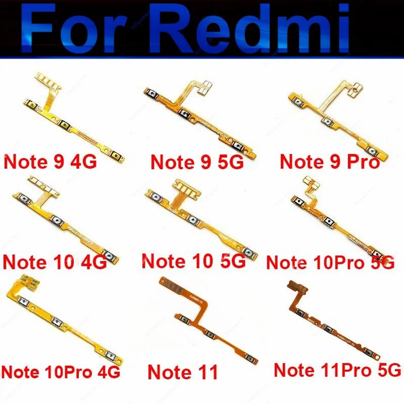 Power Volume Buttons For Xiaomi Redmi Note 9 10 11 Pro 4G 5G 9S 9T 10S 11S ON OFF Power Volume Side Button Keys Flex Cable Parts