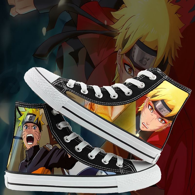 Naruto High-Top Canvas Shoes Japanese Anime Men and Women Couple Graffiti Casual Shoes. 