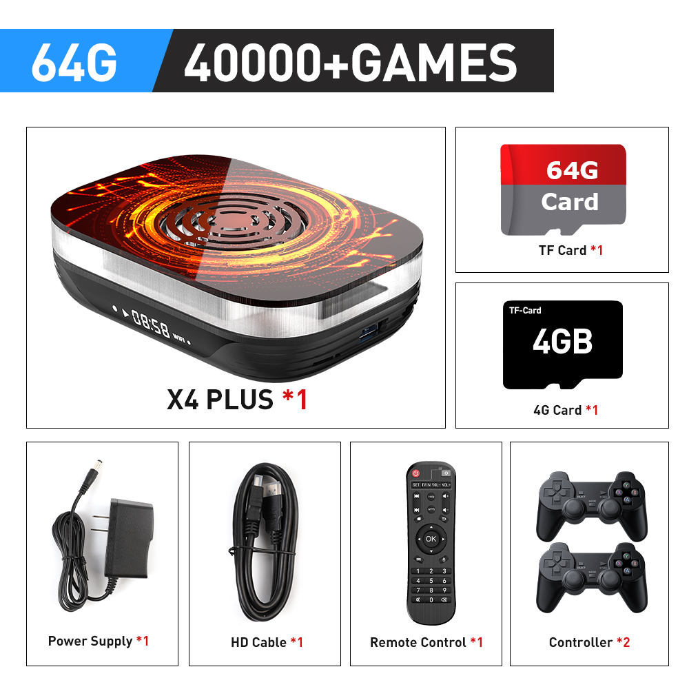 KINHANK Amlogic S905X4 Super Console X4 Plus Retro Game Console Built-in 60000 Games for NDS/Sega Saturn/DC/MAME/SS 4K HD TV Box. 