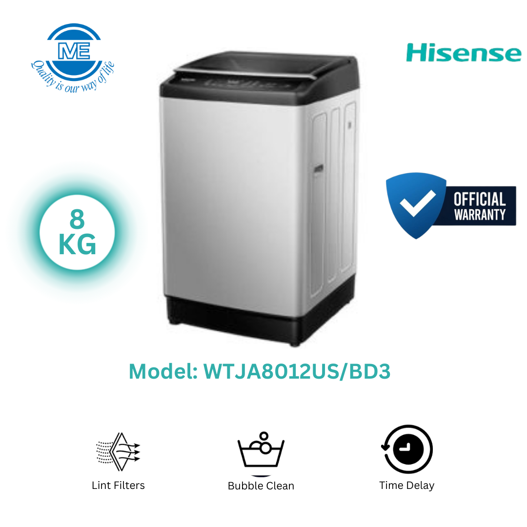 HISENSE 8 KG Top Load Washing Machine With Bubble Clean technology | WTJA8012US/BD3