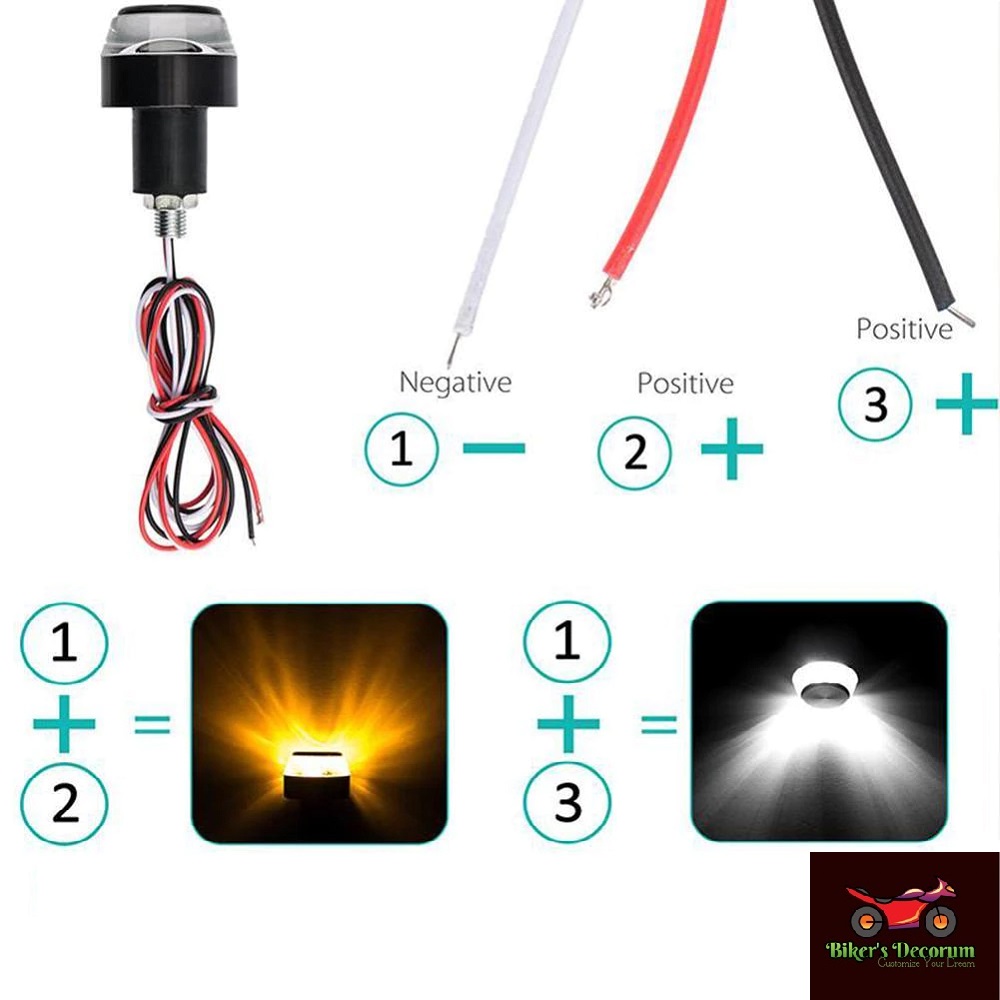 Universal Gutli/Gutka 2pcs Motorcycle 7/8 "22Mm Turn Signal LED Light Indicator Handle Bar End 12V White Yellow Blue Red Flasher Handle Grip Dual Color Blinker Side Marker Hand Lamp