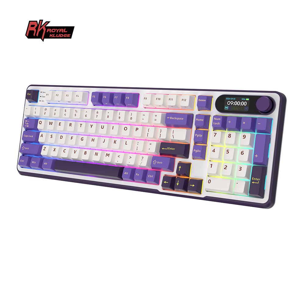 RK Royal Kludge RK S98 Blackberry 98 Key Tri-Mode RGB Wired Bluetooth 2.4G Wireless 3 Modes With TFT Screen. 